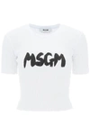 MSGM SMOCKED T SHIRT WITH LOGO PRINT