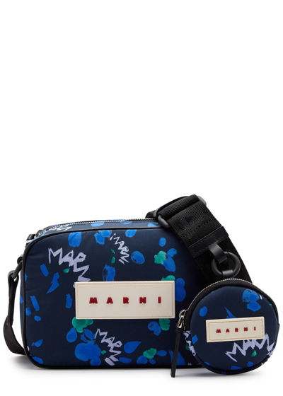 Marni Floral-print Nylon Cross-body Bag In Blue