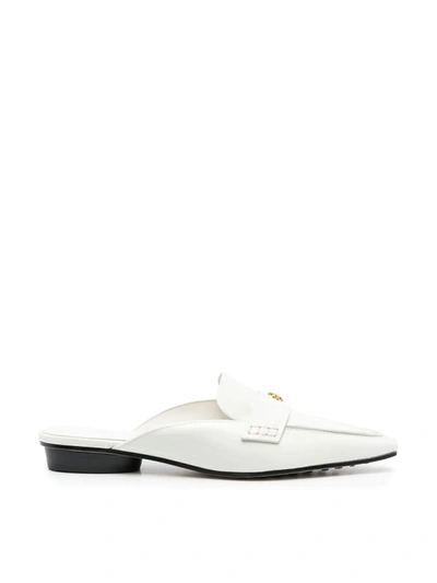 Tory Burch Leather Pointed Backless Loafers In White
