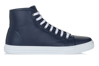 Pre-owned Gucci Leather High Top Sneaker Dark Blue In Dark/blue/white