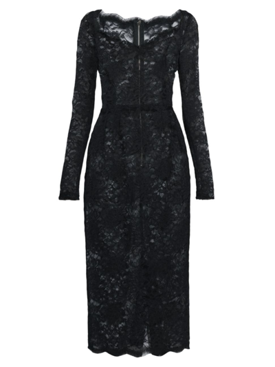 Dolce & Gabbana Floral Lace Midi Dress In Black