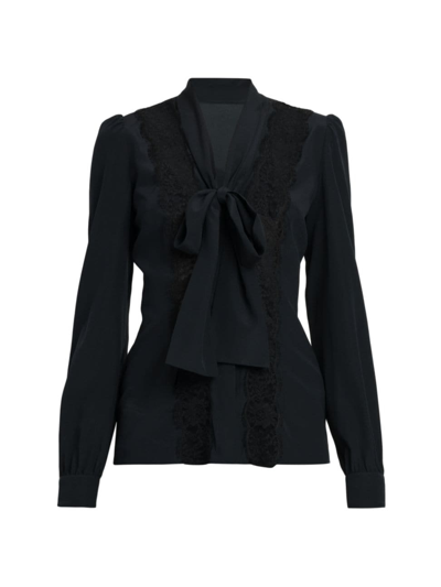 Dolce & Gabbana Women's Lace Inset Tie-neck Blouse In Nero
