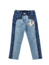 Monnalisa Embroidered Fleece Jeans In Blustone + Stonebleach