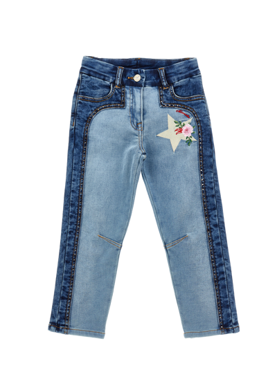 Monnalisa Kids'   Embroidered Fleece Jeans In Blustone + Stonebleach