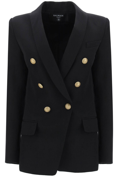 Balmain Double-breasted Jacket With Shaped Cut In Black