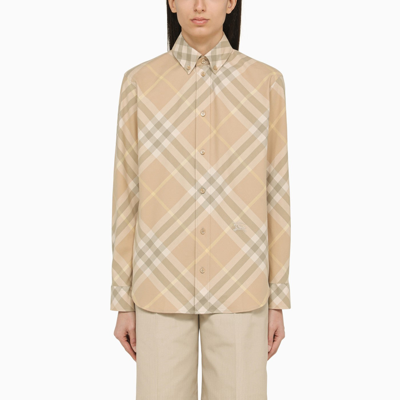 Burberry Check Cotton Shirt In Beis