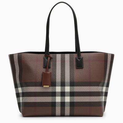 Burberry Medium Brown Tote Bag With Check Pattern