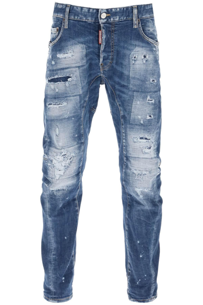 Dsquared2 Medium Mended Rips Wash Tidy Biker Jeans In Blue