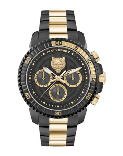 Plein Sport Men's Chronograph Date Quartz Powerlift Gold-tone And Black Stainless Steel Bracelet Watch 45mm In Fantasy