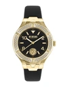 Versus Women's Vittoria Three Hand Black Leather Watch 38mm In Gold