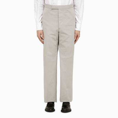 Thom Browne Light Grey Pinstripe Trousers In Gray