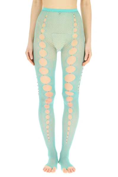 Rui Mesh Stockings With Cut-out And Beads In Seafoam (green)