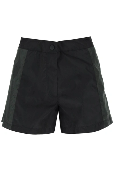 Moncler Embossed-logo Contrasting-detail Shorts In Black