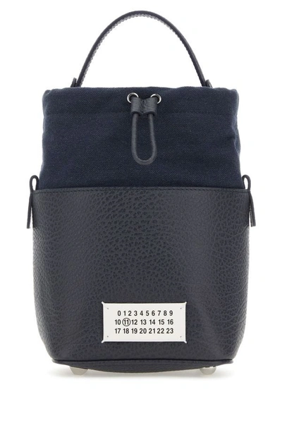 Maison Margiela Woman Anthracite Leather And Canvas Mini 5ac Bucket Bag In Gray