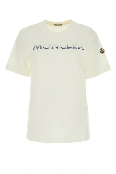 Moncler Woman Ivory Cotton T-shirt In White