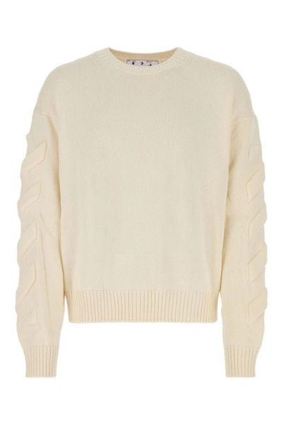 Off-white Off White Man Ivory Stretch Cotton Blend Oversize Sweater