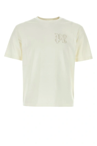 Palm Angels Man Ivory Cotton T-shirt In White