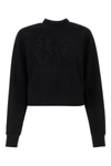 Palm Angels Cropped Cotton Sweatshirt With Ribbed Crew-neck In Black