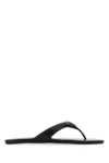 Prada Enamel-triangle Leather Flip Flops In Black