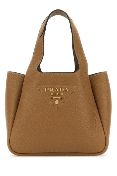 Prada Woman Caramel Leather Handbag In Brown