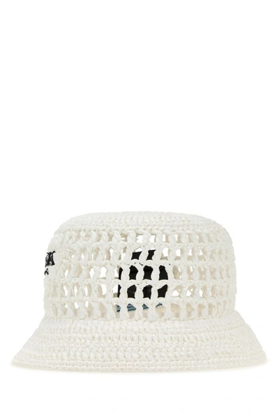 Prada Woman White Raffia Bucket Hat
