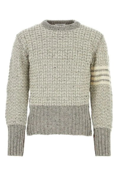 Thom Browne Man Melange Grey Wool Blend Sweater In Gray