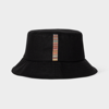 PAUL SMITH BLACK LINEN 'SIGNATURE STRIPE' TRIM BUCKET HAT