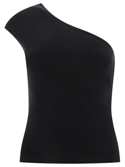 Agolde Nessa One-shoulder Ribbed Stretch-organic Cotton Tank In Black