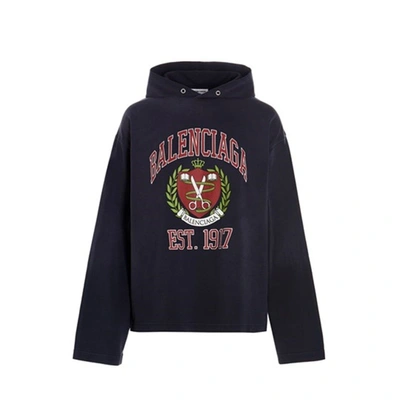 Balenciaga College Hooded Cotton Sweatshirt In Black