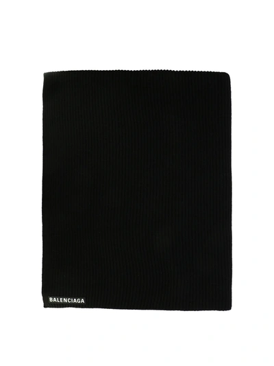 Balenciaga Logo Wool Blanket Scarf In Black