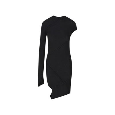 Balenciaga Knit Asymmetric Spiral Mini Dress In Black