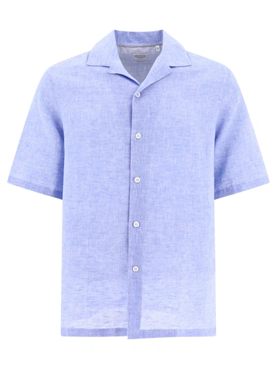 Brunello Cucinelli Chambray Linen Shirt In Blue