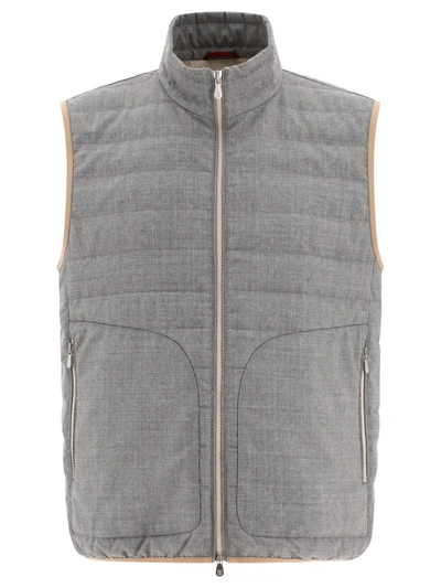 Brunello Cucinelli Virgin Wool Fresco Lightweight Down Vest In Grey