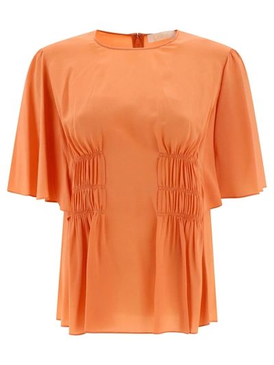 Chloé Silk Blouse With Cap Sleeves And Flared Hemline In Pink