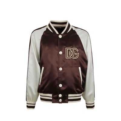 Dolce & Gabbana Logo Bomber Jacket In Brown