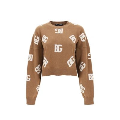 Dolce & Gabbana Dg Intarsia-knit Jumper In Brown