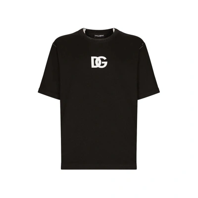 Dolce & Gabbana Short-sleeved T-shirt With Dg Logo Patch In Black