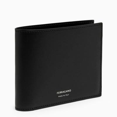 Ferragamo Black Leather Bi Fold Wallet With Logo