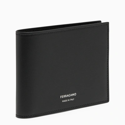 Ferragamo Black Leather Wallet With Logo In Multicolor