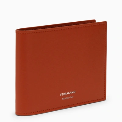 Ferragamo Terracotta Coloured Leather Wallet With Logo In Brown