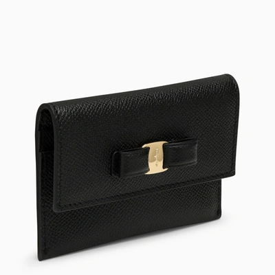 Ferragamo Vara Black Leather Bow Card Holder