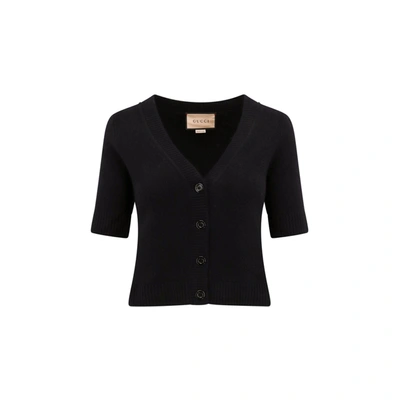Gucci Short-sleeve Cashmere Cardigan In Black