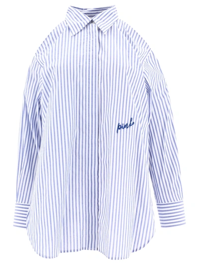 Pinko Logo-embroidered Striped Shirt In Light Blue