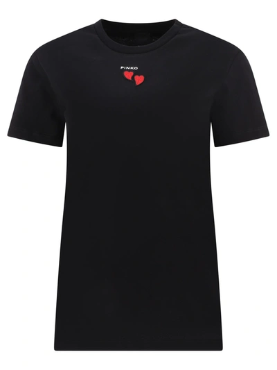 Pinko Heart-embroidery Logo T-shirt In Limo Black
