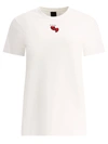 Pinko Logo-print Heart-motif Bead-embellished T-shirt In Bianco