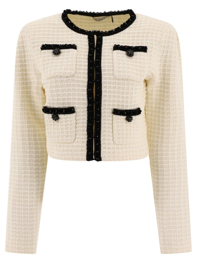 Self-portrait Waffle-knit Cropped Jacket In White