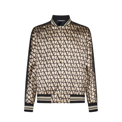 Valentino Viscose Bomber Jacket With Toile Iconographe Print In Beige