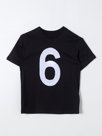 Mm6 Maison Margiela Black T-shirt For Kids With Number 6