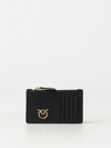Pinko Rectangular Black Leather Clutch With Gold Emblem In Black
