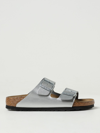Birkenstock Arizona Sandal With Two Adjustable Straps In Lilac Nubuck In Silver